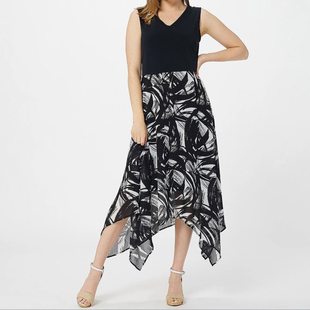 Truth + Style Petite Mix Media Printed Chiffon Midi Dress  13223